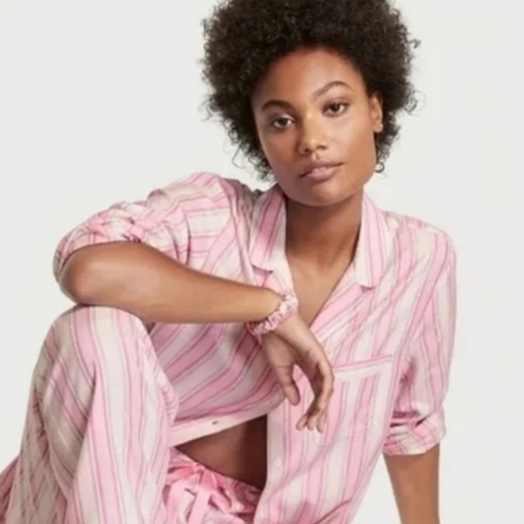 Victoria's Secret pink stripe long sleeve button down pajamas top - Picture 1 of 10